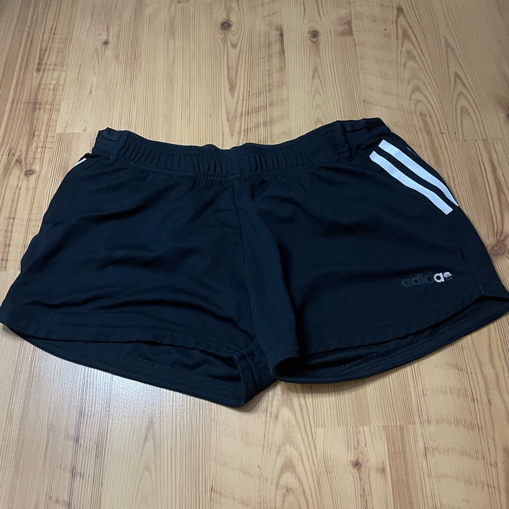 Adidas Women's Black Athletic Shorts with White Stripes